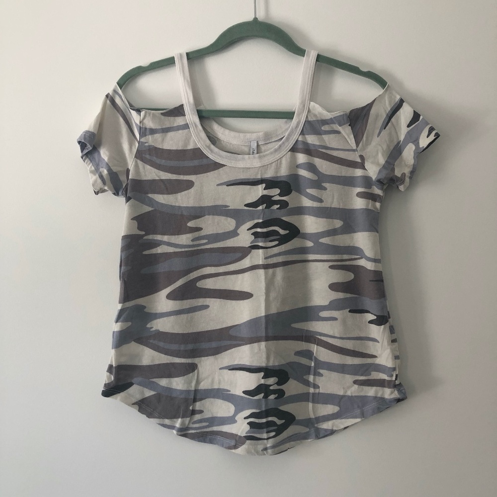 Camo Cold Shoulder Top